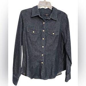 Talbots Collection Dark Wash Denim Shirt Womens 12P Button Front Casual Western